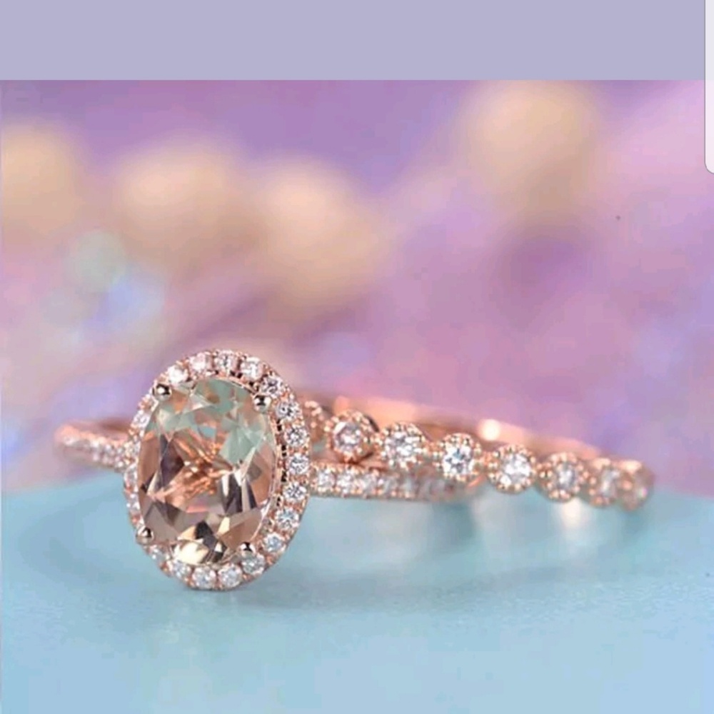 Rose Gold Filled Morganite Ring Set - Picture 3 of 8